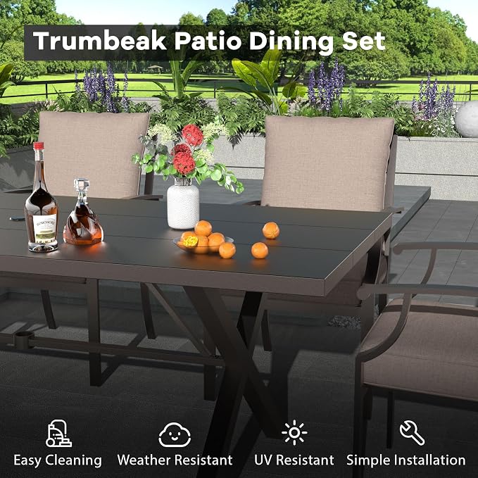 9-Piece Patio Dining Set Outdoor Conversation Set,Metal Outdoor Furniture Set with Umbrella Hole Cut-Out 78.7" x 35.4" Table and 8 Metal Chairs for Backyard,Garden,Sand