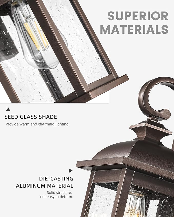 FEMILA Outdoor Wall Lantern Oil Rubbed Bronze, Exterior Wall Light Sconce with Seeded Glass, Front Porch Light Fixture for Outdoor Garage, Patio House, 4FD54B ORB