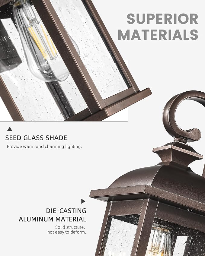 FEMILA 2-Pack Outdoor Wall Sconce Lights Oil Rubbed Bronze, 15" Exterior Outdoor Light Fixtures Wall Mount with Seeded Glass, for Front Porch Patio Garage, 4FD54B-2PK ORB