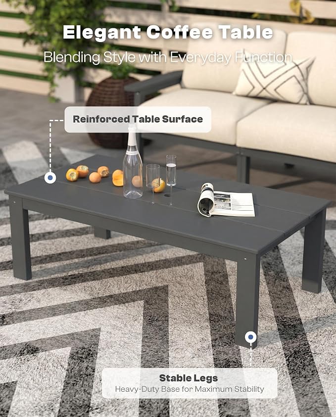 7 Piece Patio Conversation Sets, Outdoor Couch with Washable Thick Beige Cushions, HDPE Patio Furniture Set with 12FT Umbrella, Outdoor Sectional Furniture for Backyard (Grey Frame)