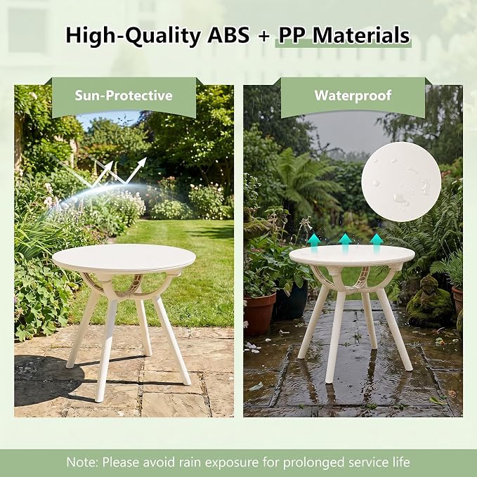 Tangkula Outdoor Side Table, 20" Round Patio Bistro Table, Outside Accent Coffee Table for Poolside, Balcony, Garden, Porch, Lawn (2 Pack,Off-White)