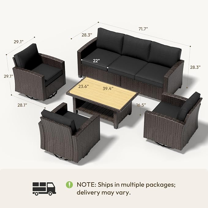 Patio Furniture Set - All-Weather - 5 Piece Wicker Outdoor Patio Conversation Set, Modular Rattan Sectional Sofa for Backyard, Garden, Patio, Poolside