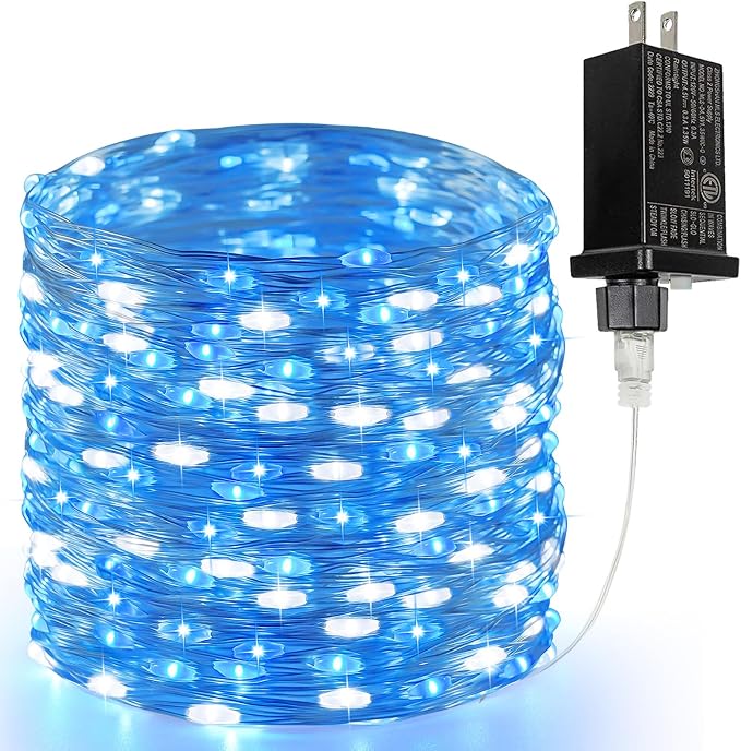 66FT 200 LED Fairy Lights Plug in, 8 Modes Twinkle Lights Blue and White | Waterproof String Lights Outdoor Indoor, Memory, Timer, Copper Wire, Christmas Lights for Bedroom Garden Party Holiday Decor