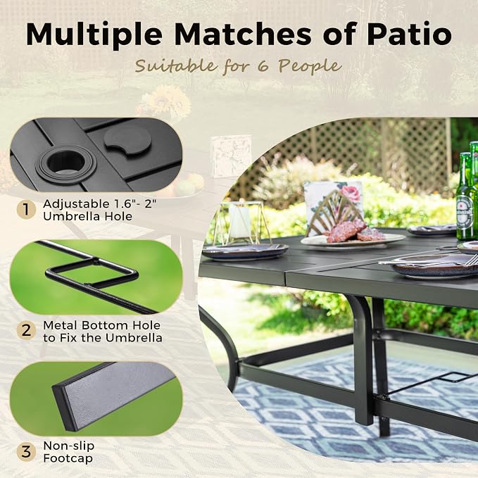 MIXPATIO 7 Pieces Patio Dining Set, Outdoor Table and Chairs, 6 x Textilene Swivel Dining Chairs and 60" Rectangle Black Table, for Cozy Garden Settings, Grey-Brown