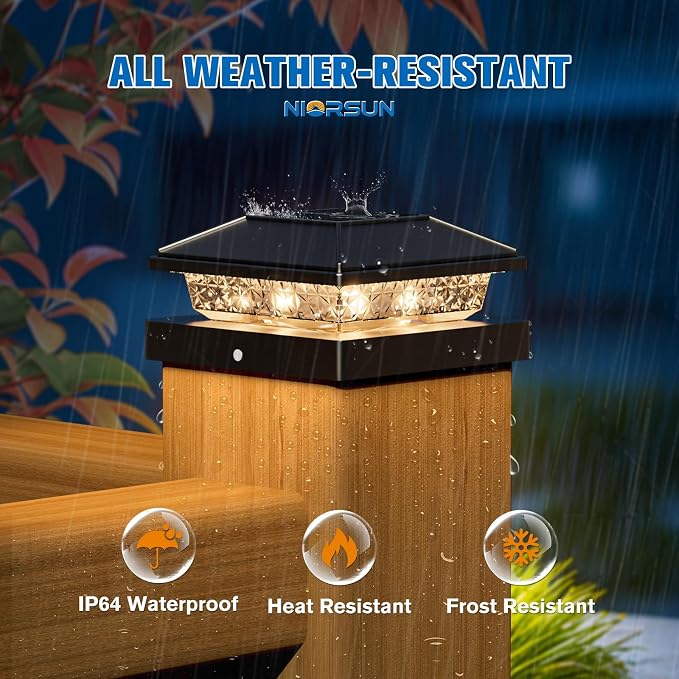 Solar Post Cap Lights,4x4 Post Solar Lights,Warm White,8 Pack Black | Fence Post Solar Lights for 4x4 Post Caps Wood Vinyl, IP64 Waterproof Solar Post Lights Outdoor, Solar Deck Post Lights