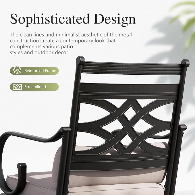 Sophia & William Patio Dining Set, Steel, Black | Umbrella Hole, E-Coated, Cushions Included, For Patio, Garden and Yard