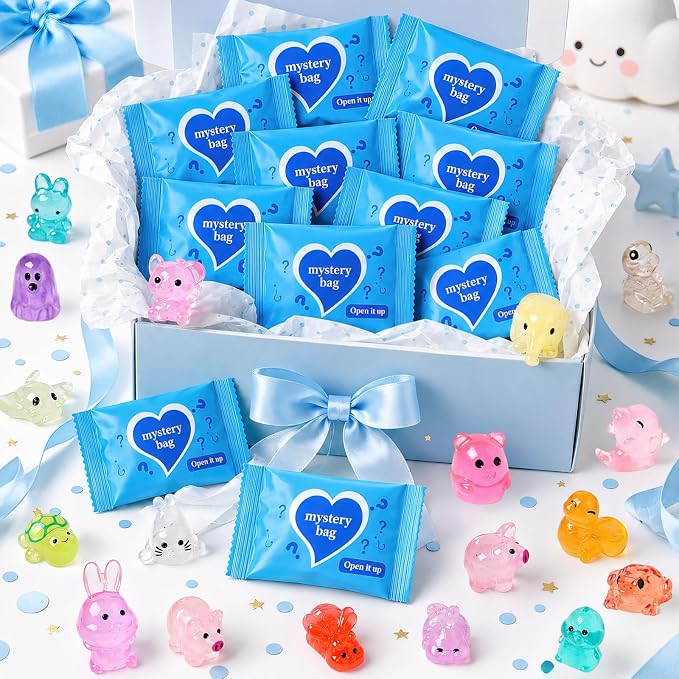 100pcs Luminous Mini Resin Animals, Resin Animals Mystery Bags, Mini Duck Blind Bags Toys, Glow in The Dark Tiny Animal Figurines for Fairy Garden, Aquarium, Party Favors & Home Decor Crafts