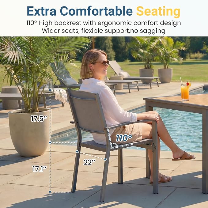 Wisteria Lane Patio Table and Chairs for 4, Outdoor Patio Dining Furniture Set with Aluminum Table and Metal Textilene Chairs, All-Weather Patio Table Set with HDPS Square Tabletop for Garden Porch