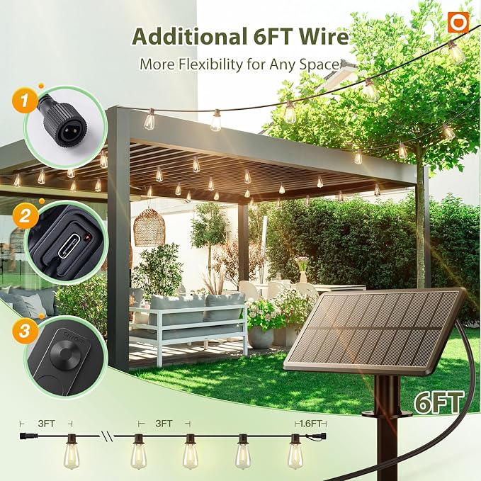 addlon 52(48+4) FT Solar String Lights Waterproof, Remote Dimmable 16+1 LED | Patio Lights Solar Powered with USB Port, Shatterproof Bulbs, 3 Light Modes, Timable Solar Light for Camping Backyard Garden