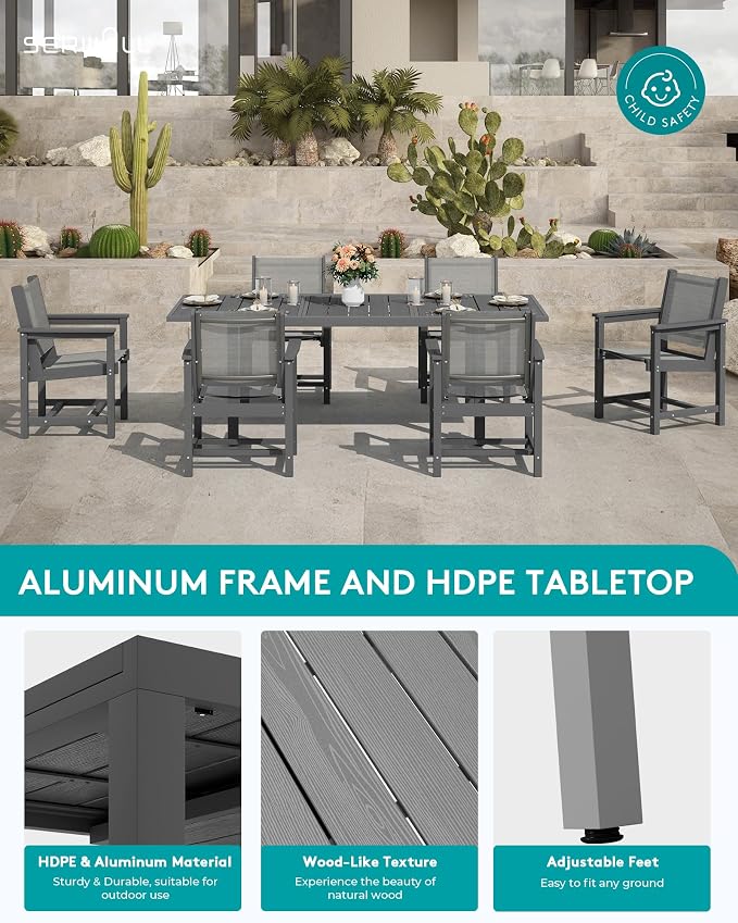 SERWALL Outdoor Dining Chairs Set of 2, Grey | All-Weather HDPE and Patio Textilene Chairs Suitable for Outdoor Dining Table