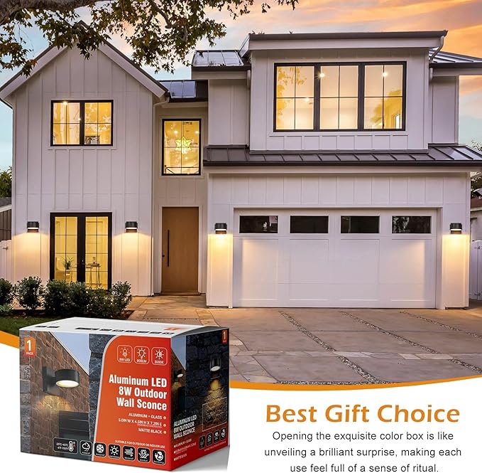 Modern Aluminum Porch Sconce Lights - LED Exterior Wall Sconce, Waterproof, 8W, 3000K for Garage Enterway