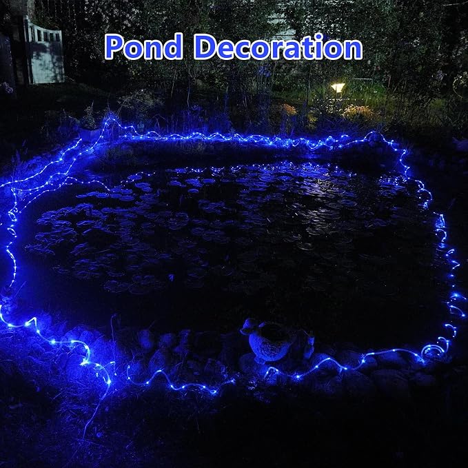 QITONG Blue Solar Rope Lights, 66ft 200 LED String Lights Outdoor, Fairy Lights in Clear Thin Tube with 8 Modes