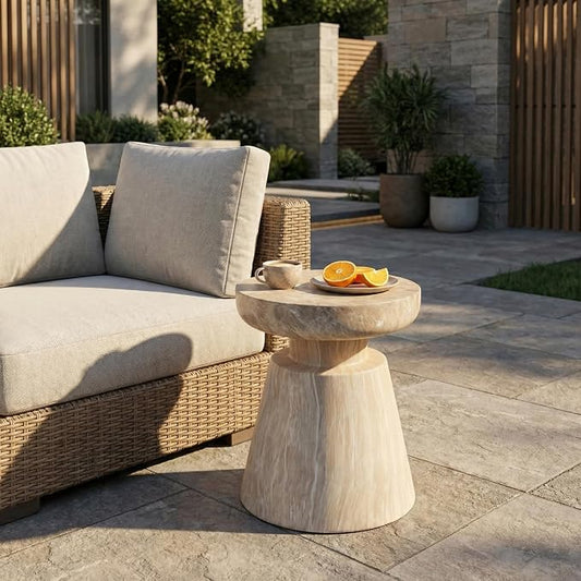 15" Outdoor Indoor Travertine Round Side End Table,Gold