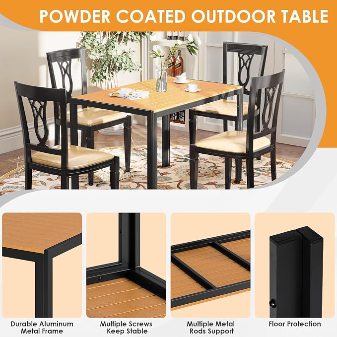 TLSUNNY Outdoor Dining Table 43×28in，Rectangle Patio Dining Table with Aluminum Frame & WPC Tabletop, Weather Resistant, Ideal for Patio, Garden, Porch, Brown