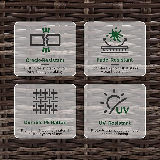 Wicker Patio Conversation Set, Outdoor Patio Furniture Set with Deep Seating, Wide Armrests & Thick Cushions, All-Weather Outdoor Furniture Set for Patio, Porch, Deck & Backyard