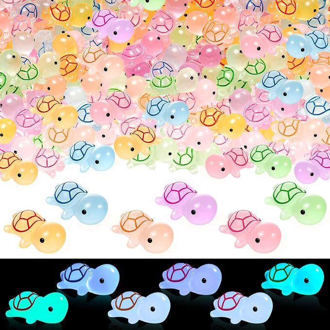 122PCS Luminous Mini Resin Turtles 8 Color Tiny Turtle Figurines Bulk | 8 Color Miniature Turtles Animals Glow in The Dark, Micro Ocean Garden Landscape, Aquarium, Dollhouse DIY