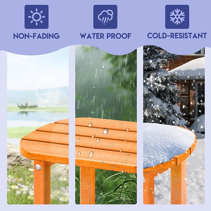 LZRS Patio End Table, Heavy Duty HDPE Outdoor Coffee Table with Wood Texture, Weatherproof Composite Table for Adirondack Chairs, Deck, Pool, Indoor/Outdoor, No Peeling Cracking(Orange)