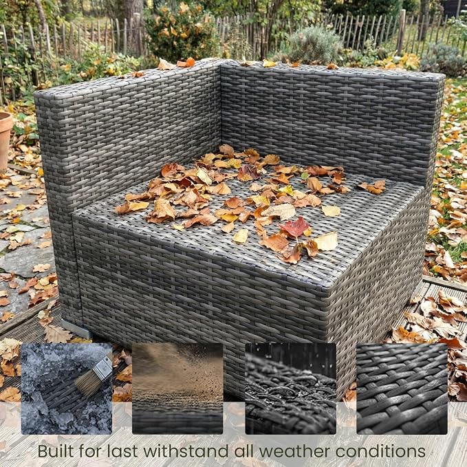 LayinSun 8 Piece Patio Furniture Set with 44" Propane Gas Fire Pit Table, Outdoor Sectional Conversation Set Wicker Rattan Sofa Set with Coffee Table