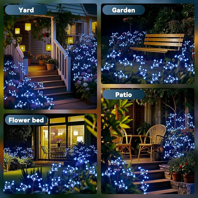 Solar Garden Lights 2 Pack Waterproof Solar Swaying Starburst Light Outdoor Lights for Yard Patio Walkway Pathway Party Wedding Christmas Decorative, Blue