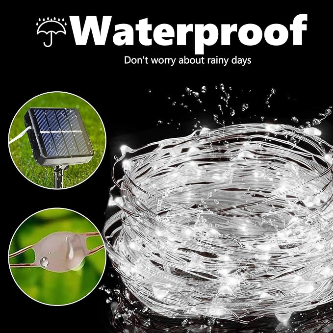 Joomer Solar Fairy Lights, 2-Pack Total 80FT 240LED String Lights, White | Silver Wire, Solar String Light Waterproof 8 Lighting Modes for Patio Fence Party Garden Yard Home Outdoor Decoration