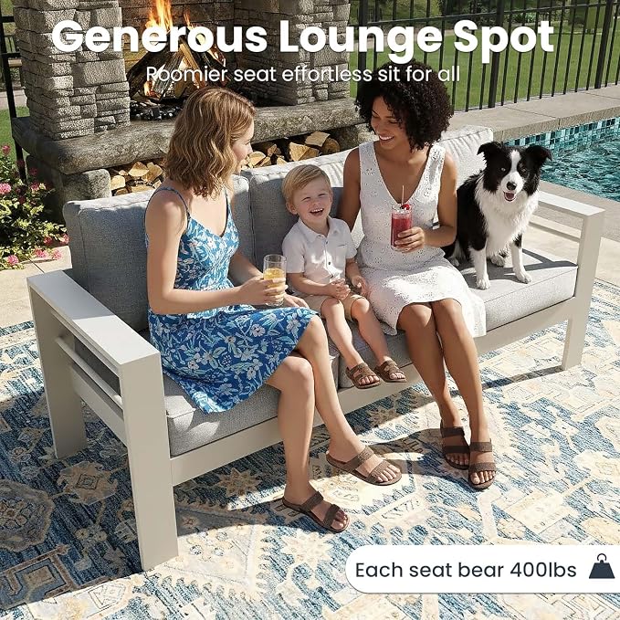 5 Pieces Modern Aluminum Patio Furniture Set, Outdoor Conversation Sets Metal Sectional Sofa with Coffee Table