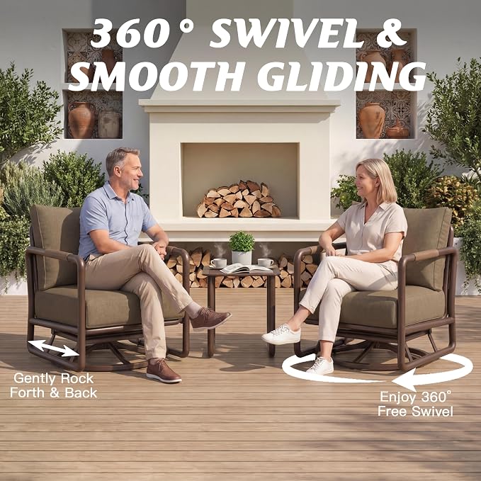 Outdoor Aluminum Patio Furniture Set with with 6.5" Thick Cushions,10-Piece Outdoor Sectional Conversation Set with Swivel Chairs,All-Weather Patio Set for Backyard & Deck，Brown