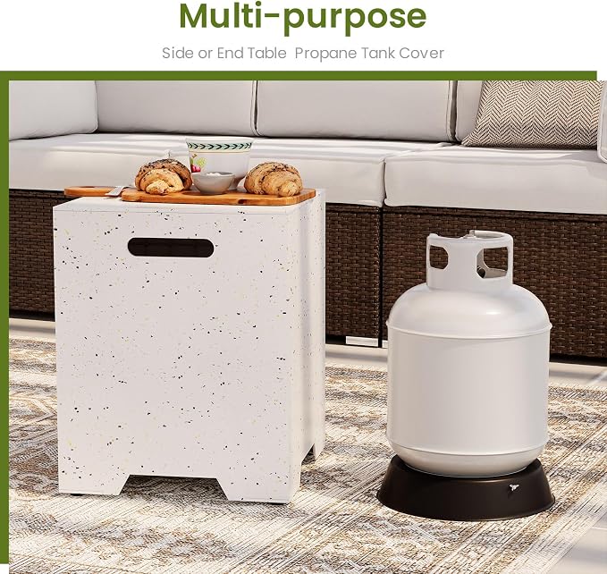 COSIEST Propane Tank Cover with Side Handles,20lb Gas Tank Cover,15.7 inch Outdoor Hideaway Tank Table for Gas Fire Pits-Terrazzo Colorful