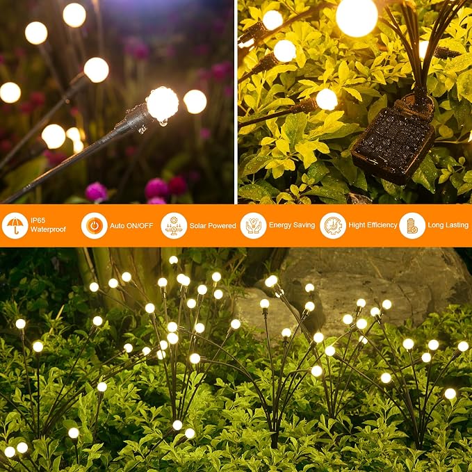 ASMAD Solar Lights Outdoor(2 Pack-16 LEDs),Solar Garden Lights,Fairy Lights | Firefly Light for Garden Decor, Outdoor lights, Outdoor Decor, Patio Decor, Gifts for Women, Gifts for Grandma, Big Bulb