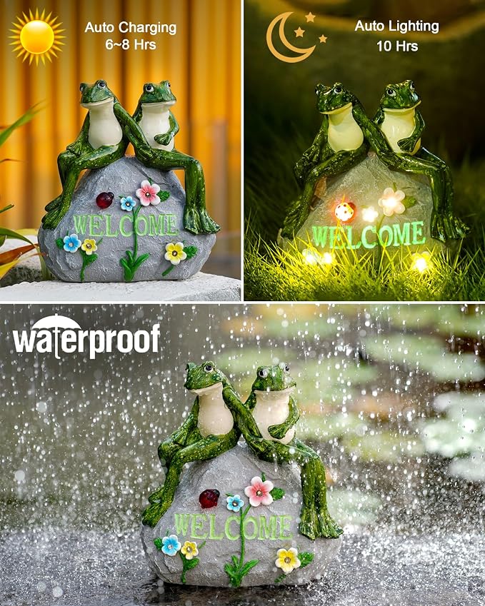 Nacome Solar Garden Outdoor Statues Frog with Succulent | 7 LED Lights, Lawn Decor Statue for Patio, Balcony, Yard Ornament, Gifts for Mom Grandma Women