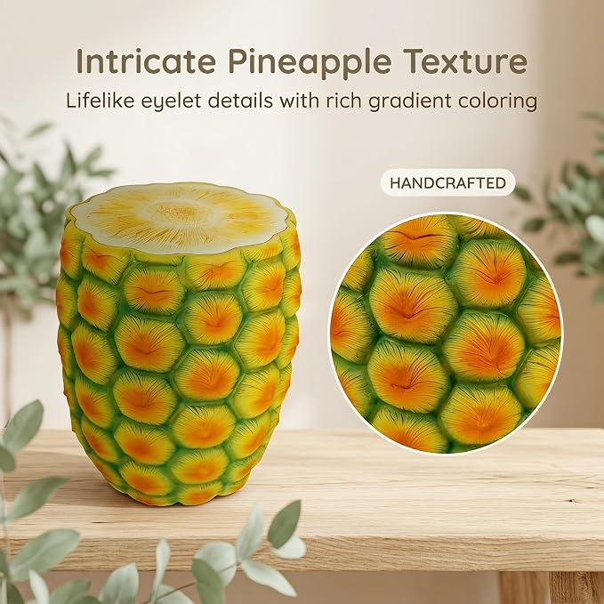 Pineapple Shaped Resin Stool 14" – Outdoor Garden Stool, Side Table & Plant Stand | Weather-Resistant Tropical Decor for Patio, Balcony, Living Room, Indoor & Outdoor Use (Pineapple)