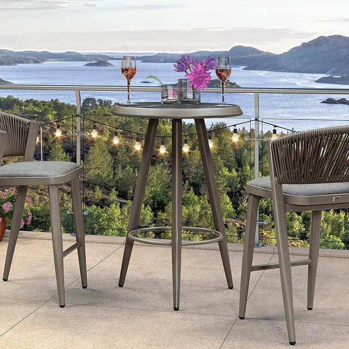 PURPLE LEAF Counter Height Bar Stools Table Dining Table with Weather Resistant for Patio Garden Grey