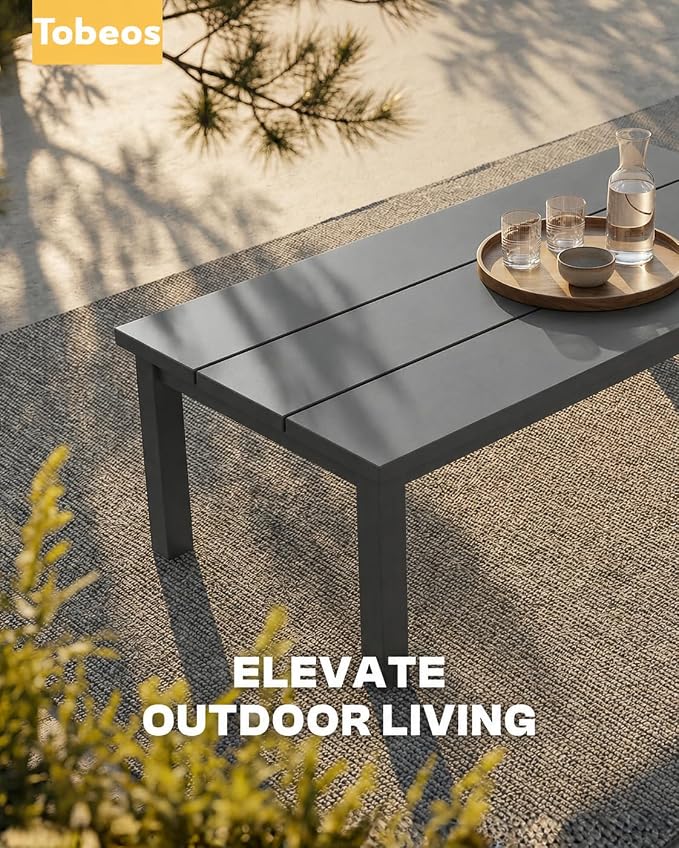 HDPE Outdoor Coffee Table, Weather-Resistant Rectangle Patio Coffee Table with Large Tabletop for Balcony, Deck, Garden, Poolside (Grey)
