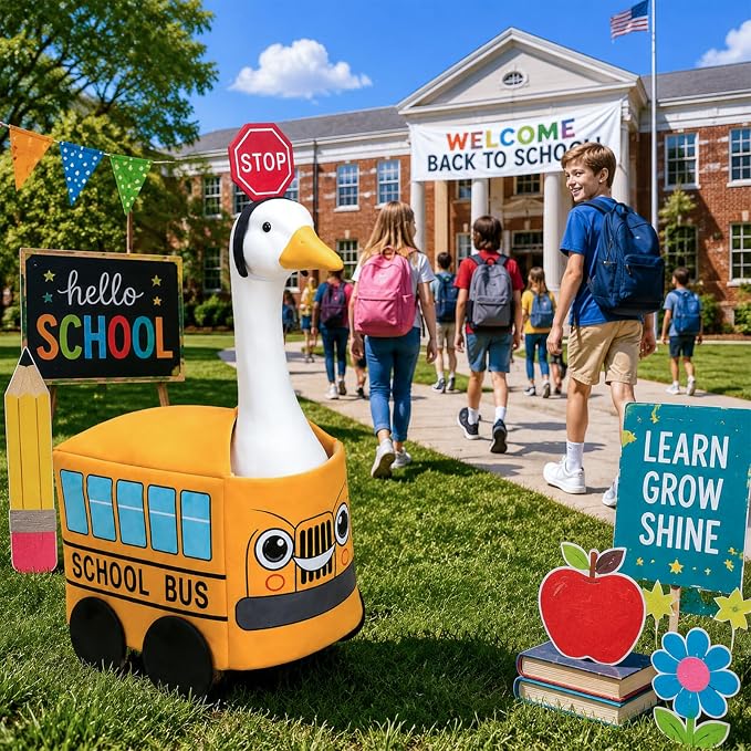 2 Pcs Back to School Porch Goose Outfits - 23" School Bus Goose Clothes for Plastic Garden Statue School Classroom Outdoor Garden Yard Patio Art Decor