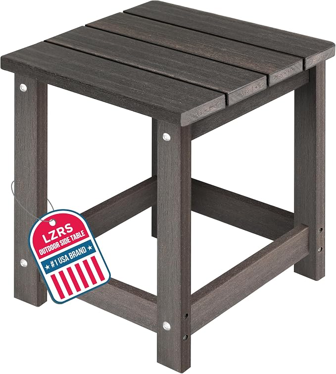 LZRS Patio End Table, Heavy Duty HDPE Outdoor Coffee Table with Wood Texture, Weatherproof Composite Table for Adirondack Chairs, Deck, Pool, Indoor/Outdoor, No Peeling or Cracking(Brown Mixture)