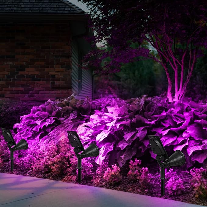T-SUN Purple Solar Spot Lights Outdoor, Solar Black Lights Outdoor,1 Pack | 4 LEDs, 2 Lighting Modes, IP65 Waterproof Dusk to Dawn Solar Lights for Tree, Patio, Yard, Garden, Driveway, Halloween