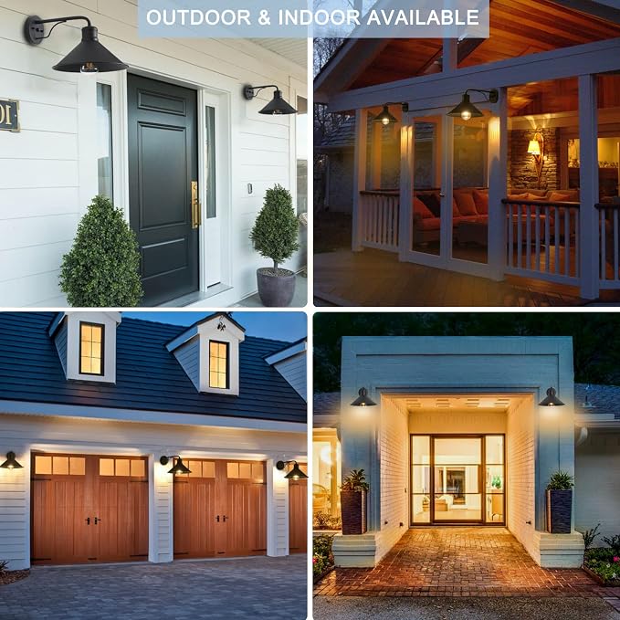 Outdoor Light Fixture for Porch and House, 12" Exterior Barn Light with Dusk to Dawn Black Classic Light Fixture for Farmhouse (Set of 2)
