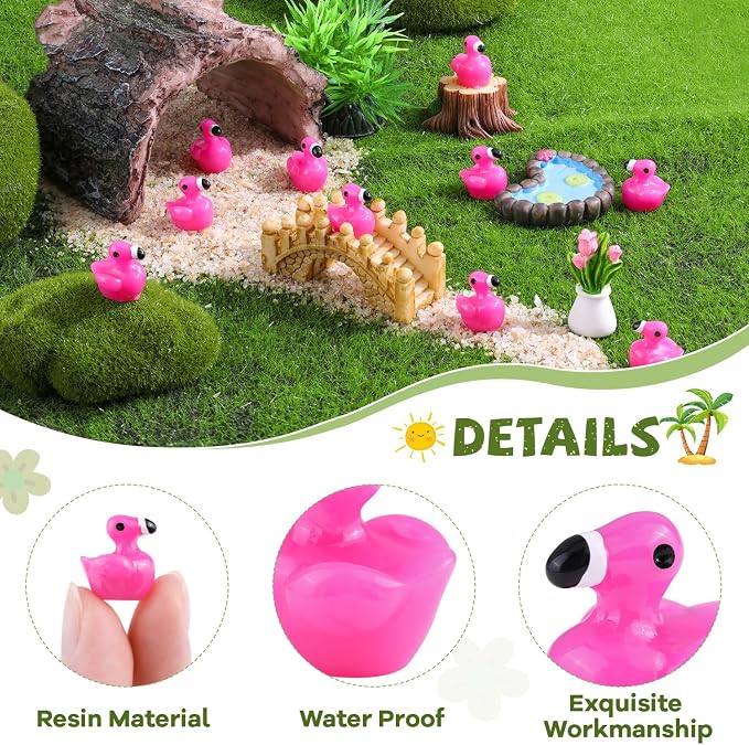 150PCS Mini Resin Animals Cute Rose Pink Tiny Flamingo Ducks, Miniature Figures to Hide, Small Animal Accessories Bulk for Topper Garden Dollhouse Landscape Aquarium Ornaments DIY Crafts & Decor