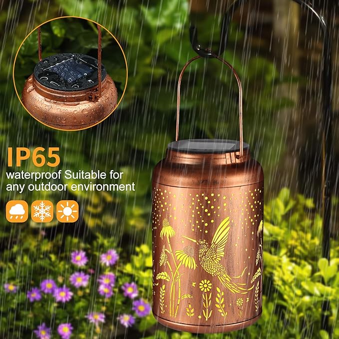 2 Pack Solar Lanterns Outdoor Waterproof Hummingbird Garden Decor | Gifts for Women Mom Grandma Hanging Solar Lights Metal Decoration Outside for Yard, Patio(Dandelions)