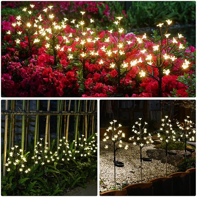 4 Pack Solar Lights Outdoor Waterproof, Garden Lights Solar Flowers | 2 Modes 80LED, Fairy Garden Decor for Outside, Yard, Patio, Pathway, Lawn Decorations, Gardening Gifts for Women Mom