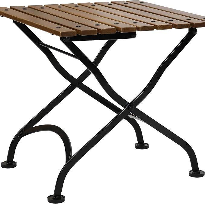 Sunnydaze European Chestnut Wooden Folding Outdoor Adirondack End Table - Square Side Table for Patio with Steel Frame - Brown