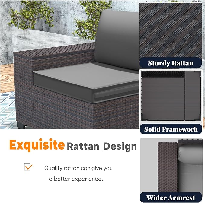 Patio Furniture Set 9 Pieces Outdoor Swivel Rocking Chairs Sofa Set,PE Rattan Wicker Patio Conversation Set with Thickened Cushions and Glass Coffee Table,Grey