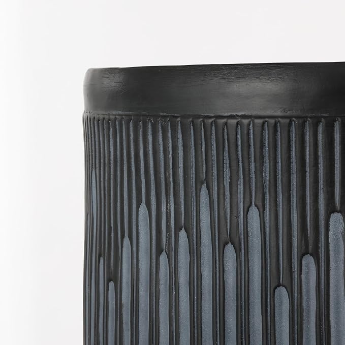 JONATHAN Y Kline Ribbed Resin Modern Outdoor Accent Table, 17.5" H All-Weather Washed Black Patio Drum Side Table and Garden Stool for Pool, Porch, and Living Room TBL1103C