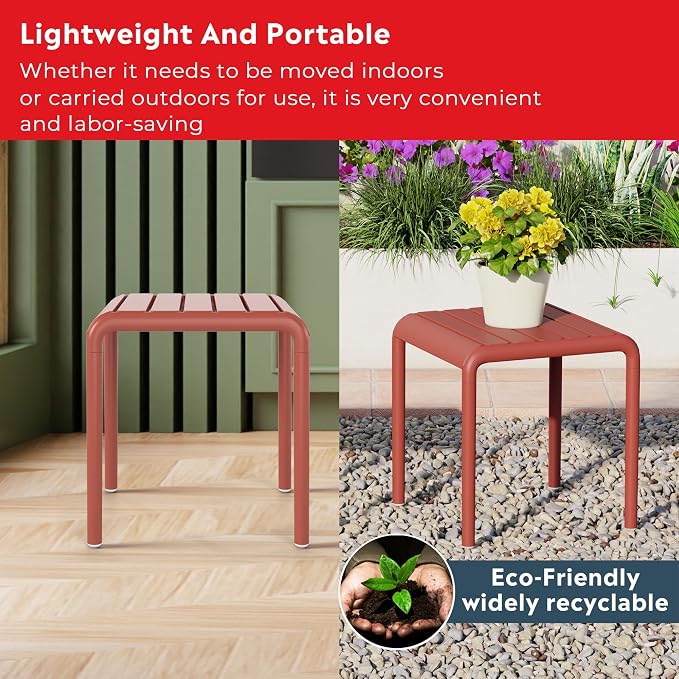 Costaelm Sunshine Plastic Modern Outdoor Patio Accent Side Tables (Set of 2), Red