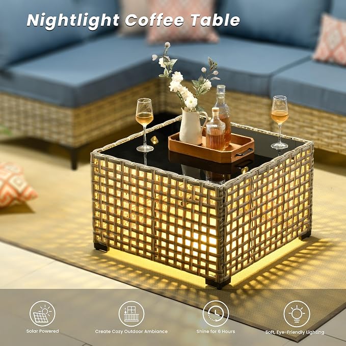 Outdoor Patio Furniture Sets,7 PCS Patio Conversation Set Outside Rattan Sectional Sofa with Coffee Table Fit Backyard Porch Garden Poolside Balcony