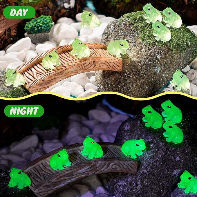 52PCS Luminous Mini Resin Frogs Green Frog Figurines Tiny Frogs for Micro | Cute Tiny Frogs Glow in The Dark, Micro Moss Landscape, Dollhoues, Terrarium Aquariums, Cake Decor, Hidden Games