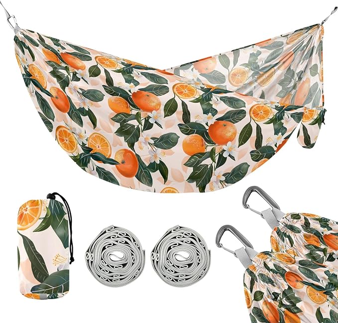 Camping Hammock Outdoor Hammocks for Outside Oranges Flowers Light Pink Beach Trees Portable Lightweight with Pockets Tree Straps Indoor Small