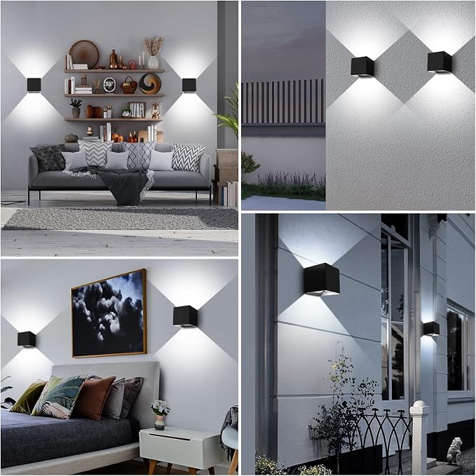 Juyace 2 Pack 20W 6000K LED Outdoor Sconce Wall Up and Down Exterior Light | 2000lm,hardwire,No photocell Light Fixture, up down Angle-Adjustable,Square 4.7",IP65 Waterproof for Porch Patio，White