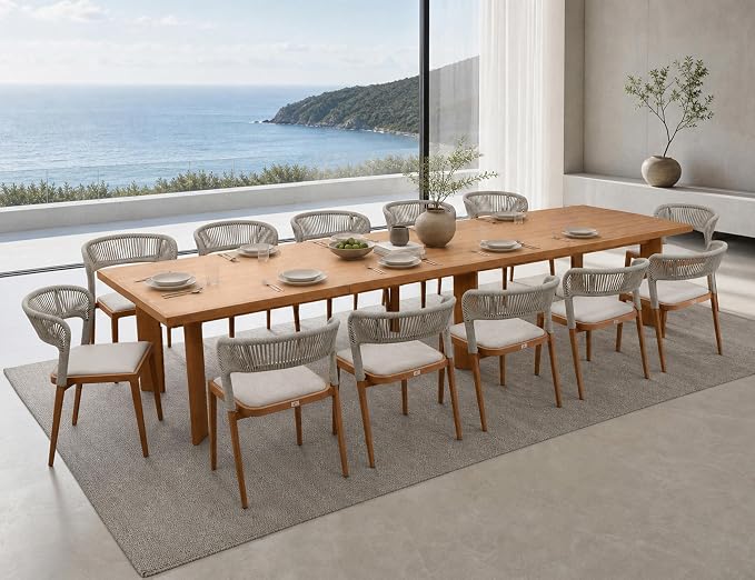 PURPLE LEAF 13 Pieces Large Outdoor Dining Set Patio Table and Chairs Set Aluminum Rattan Wicker Patio Furniture Set for Lawn Porch Deck Brown