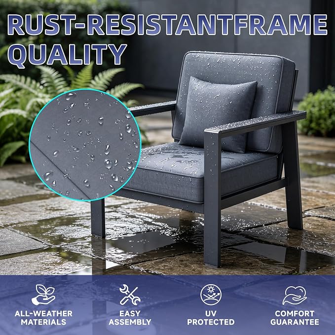 Premium Aluminum Patio Furniture Set 4 Piece,Outdoor Conversation Set with Wide Armrest,5" Thick Cushions, Olefin Fabric,Rustproof Metal Frame,Deep Seating Patio Sofa Set for Backyard,Deck,villa,Gray