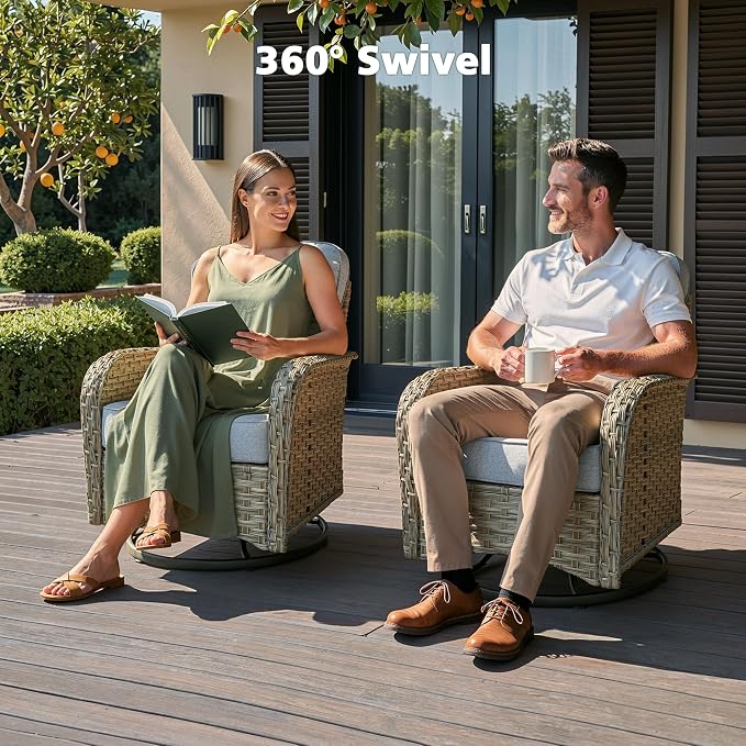 CAODOC Outdoor Sectional Patio Furniture Set,8 Pieces Wicker Conversation Sets L Shaped Couch,Out Door Sofa Outside Furniture with Swivel Chairs,Gray